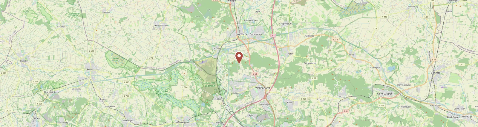 Karte der Umgebung von Bramsche mit Markierung des Standorts Pollerweg 3